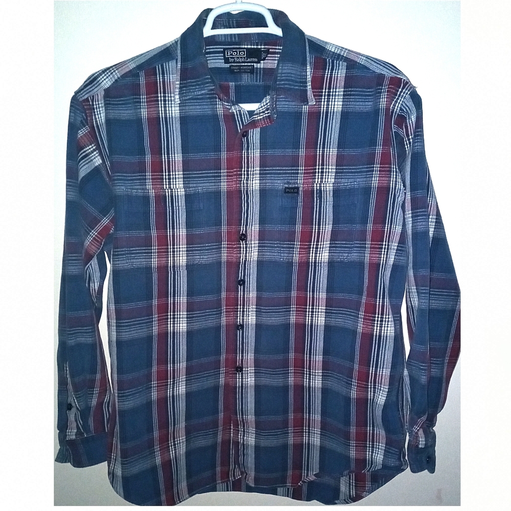 Polo by Ralph Lauren Navy Blue and Burgundy Plaid Button-Down Shirt